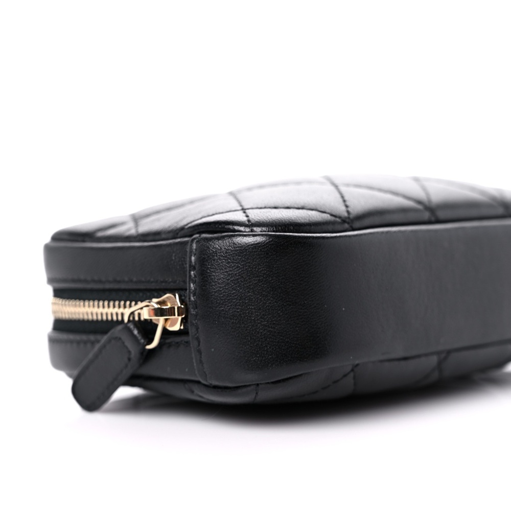 CHANEL  Lambskin Quilted Small Curvy Pouch Cosmetic Case Black - Picture 3 of 10